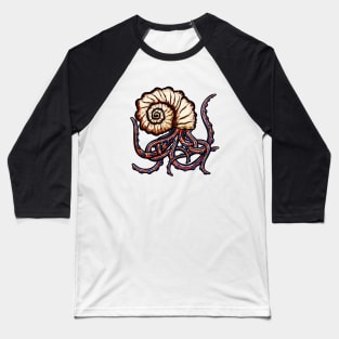 Octopus Conch Seashell Tentacle Cartoon Illustration Baseball T-Shirt